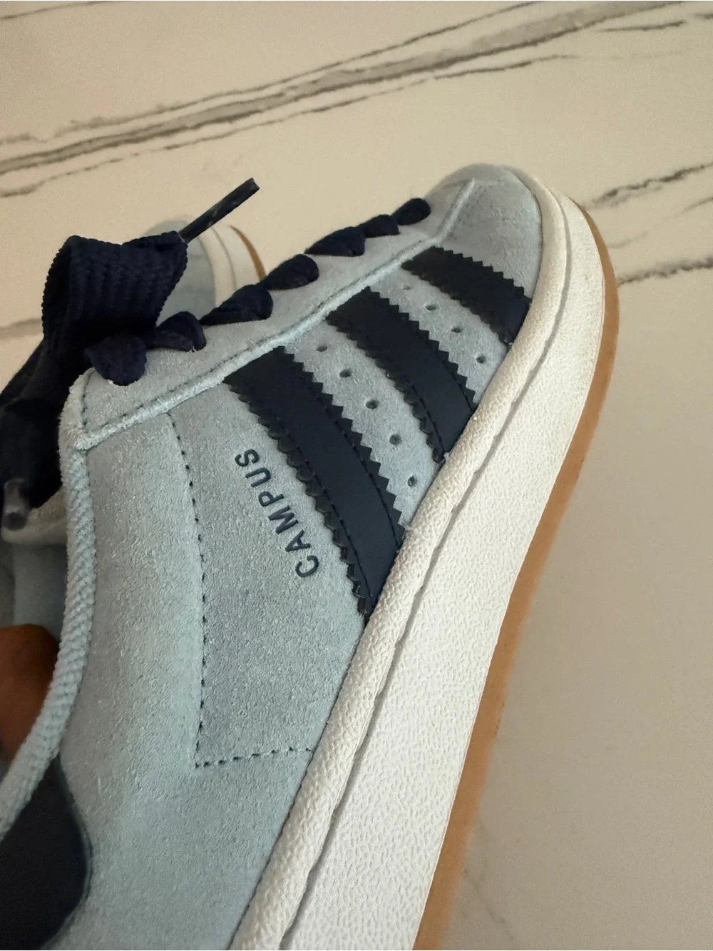 Light Blue Suede Sneakers with Navy Laces